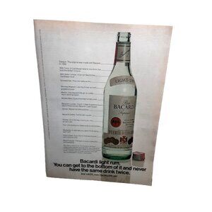 1973 Bacardi Rum Print Ad Light Dry Superior Puerto Rican Vintage Liquor